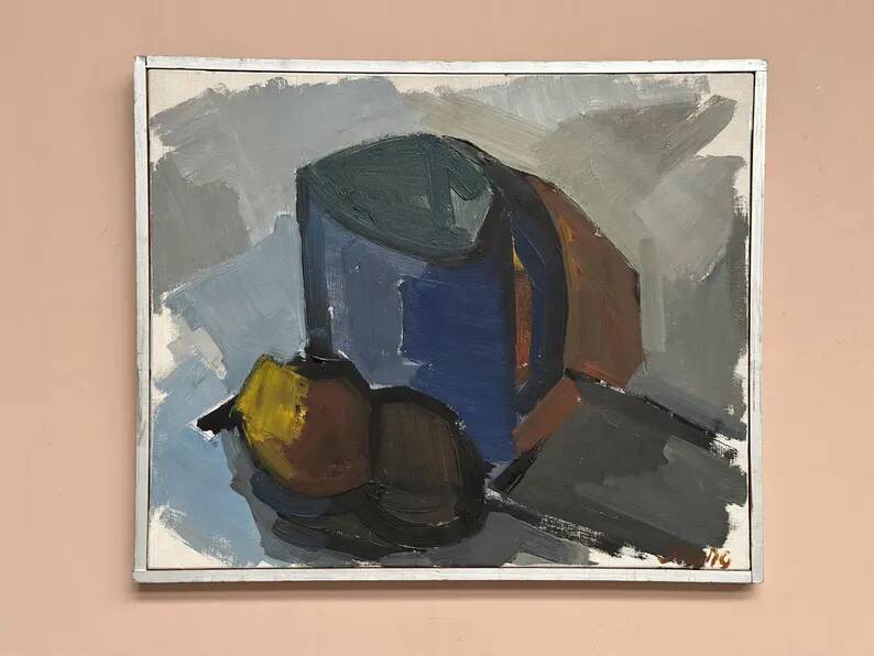 Original Swedish Oil on Canvas – “Blue Jug” by Stig Delang – Signed – Vintage & Framed