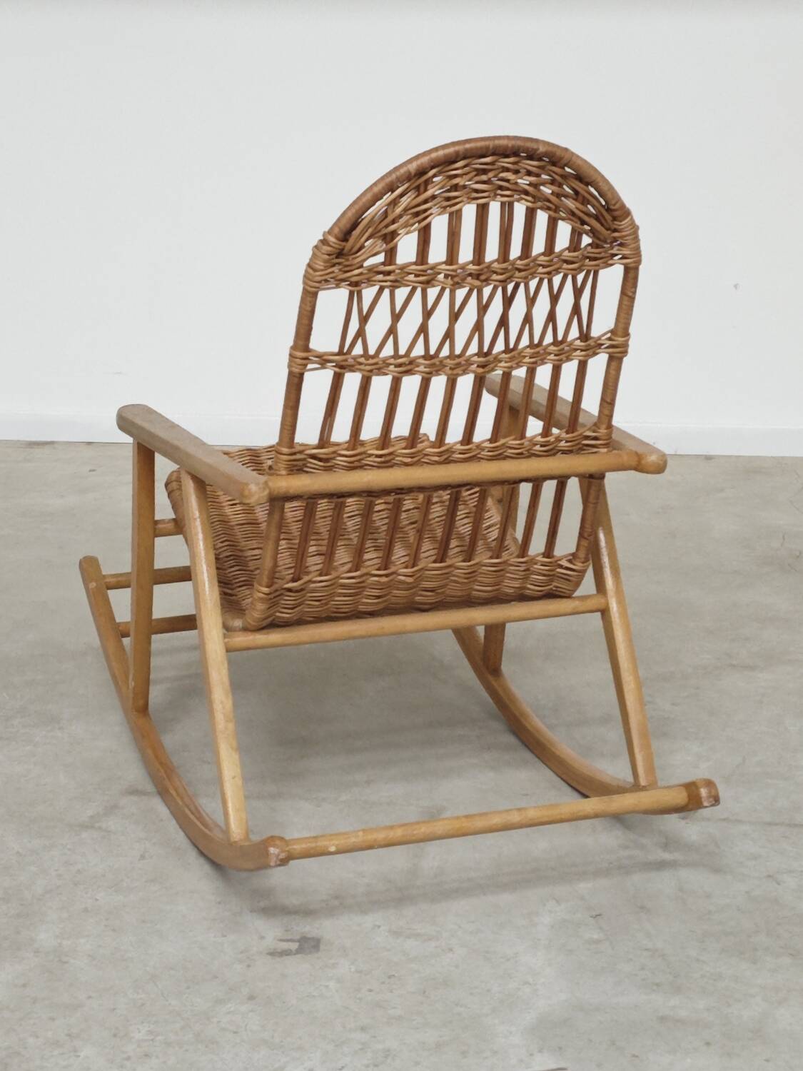 Rocking chair made of wood and wicker by ULUV from Czechoslovakia 1970