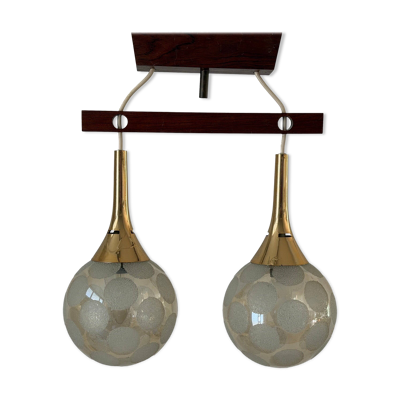 Suspension à double tête Ball and Ball et base métallique en teck, années 1960, Allemagne