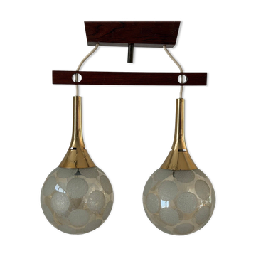 Suspension à double tête Ball and Ball et base métallique en teck, années 1960, Allemagne