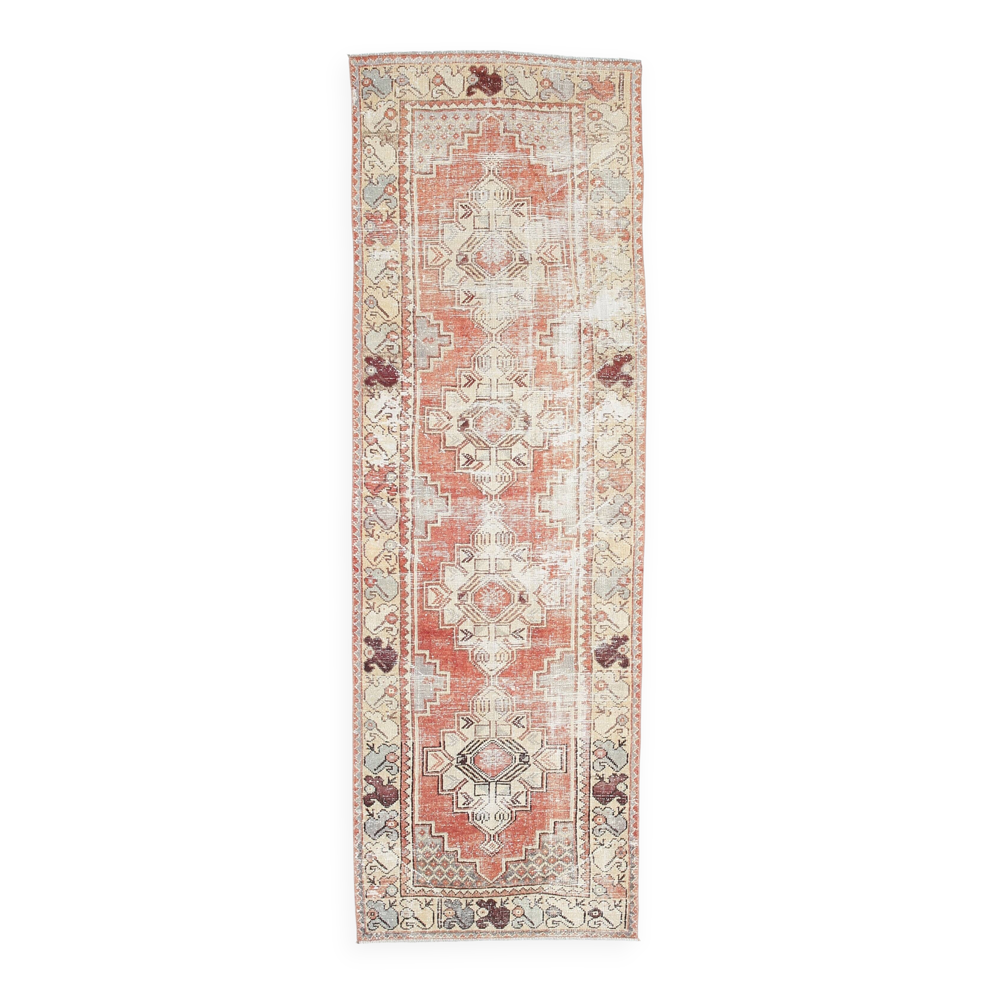 Red & Cream Vintage Persian Runner Rug, 86x265Cm