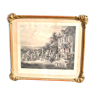 Lithograph gilded frame, antique engraving Duval Lecamus, The opening of the Hunt, 1900