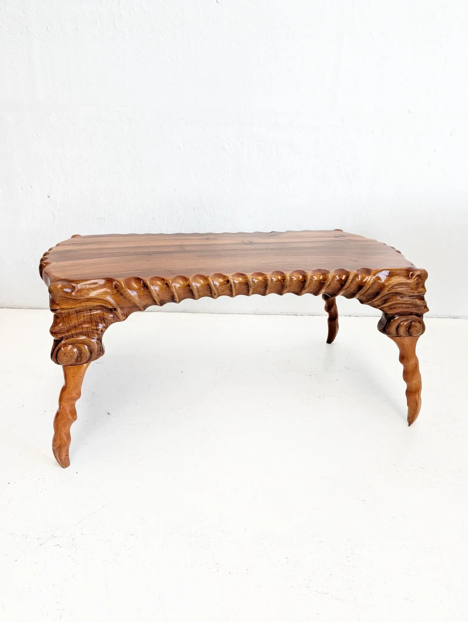 Handcarved sculptural suar wood coffee table 1960s