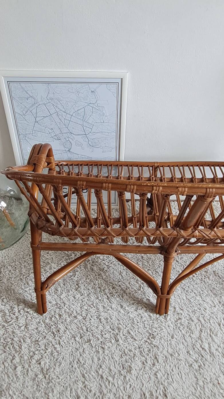 Vintage 1970s rattan bench