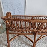 Vintage 1970s rattan bench