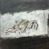 Large painting, oil on canvas, sardines, signed maly 1974, oil on canvas, 162x130cm, without frame