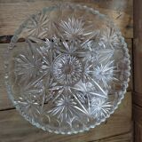 Coupe fruits présentoir plat étoiles ciselé creux verre moulé ancien vintage
