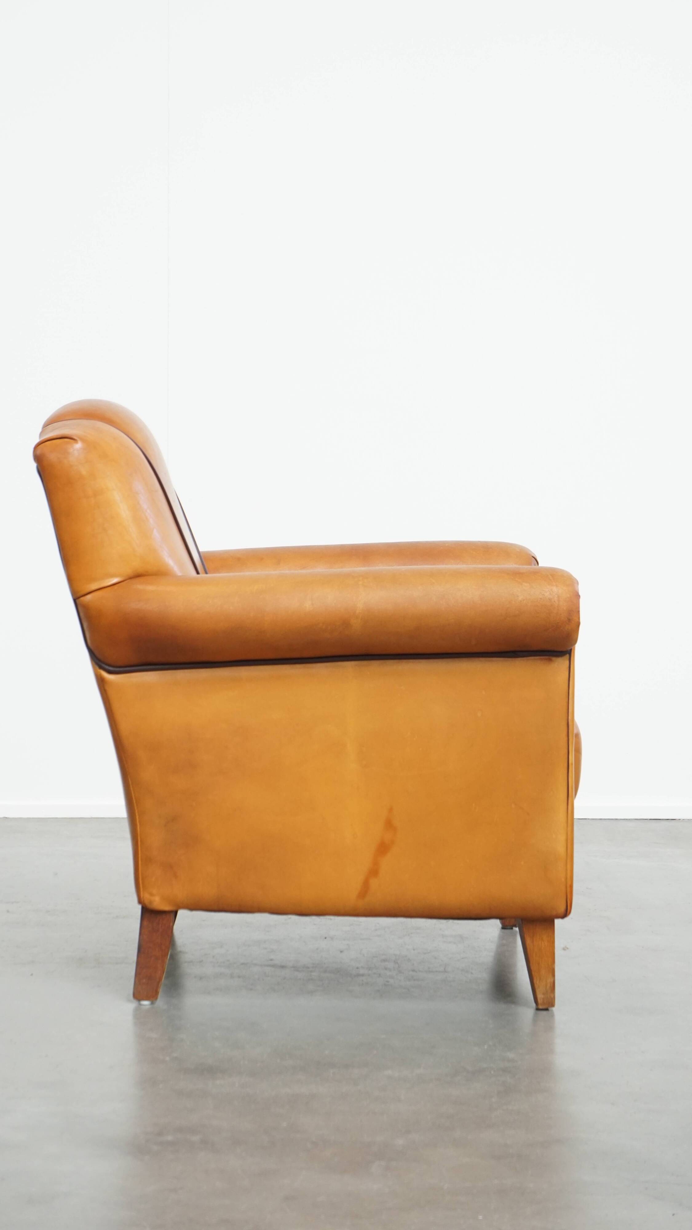 Sheepskin Leather Armchair and Dark Brown Piping