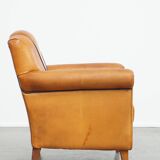 Sheepskin Leather Armchair and Dark Brown Piping