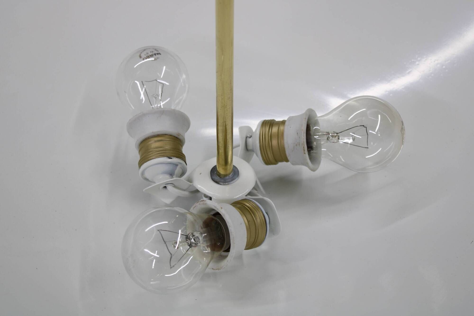 Restored Bauhaus or Art Deco brass chandelier, Czechoslovakia, circa 1930s