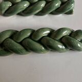 Set of 6 braided knife holders in green glazed earth