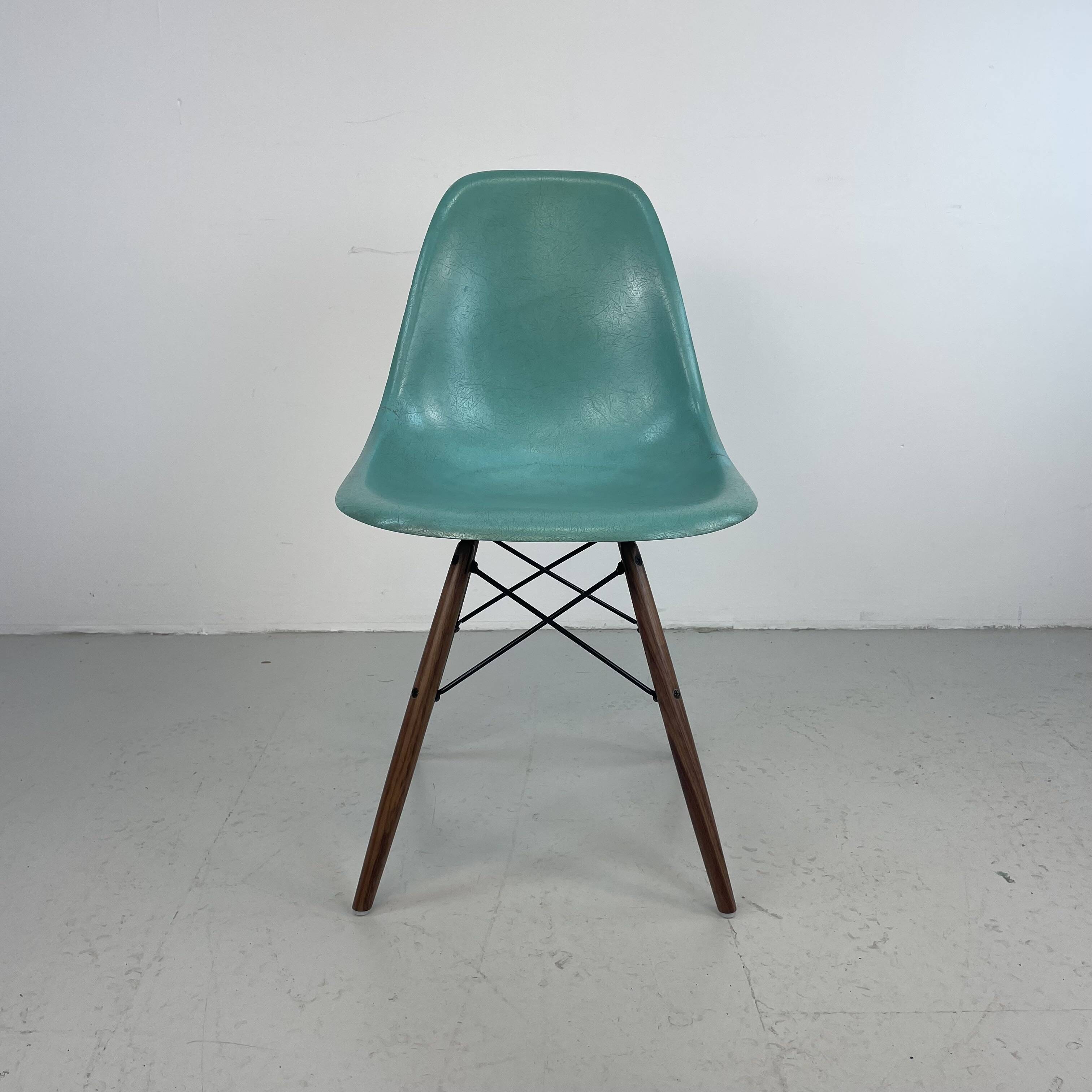 Eames Herman Miller DSW side chair in turquoise