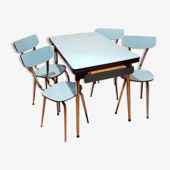 Table et ses 4 chaises en formica bleu