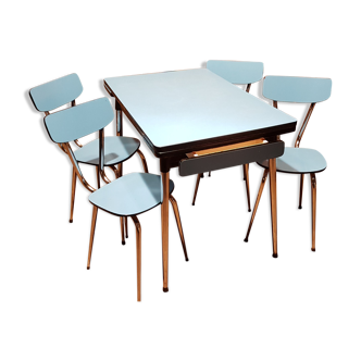Table et ses 4 chaises en formica bleu