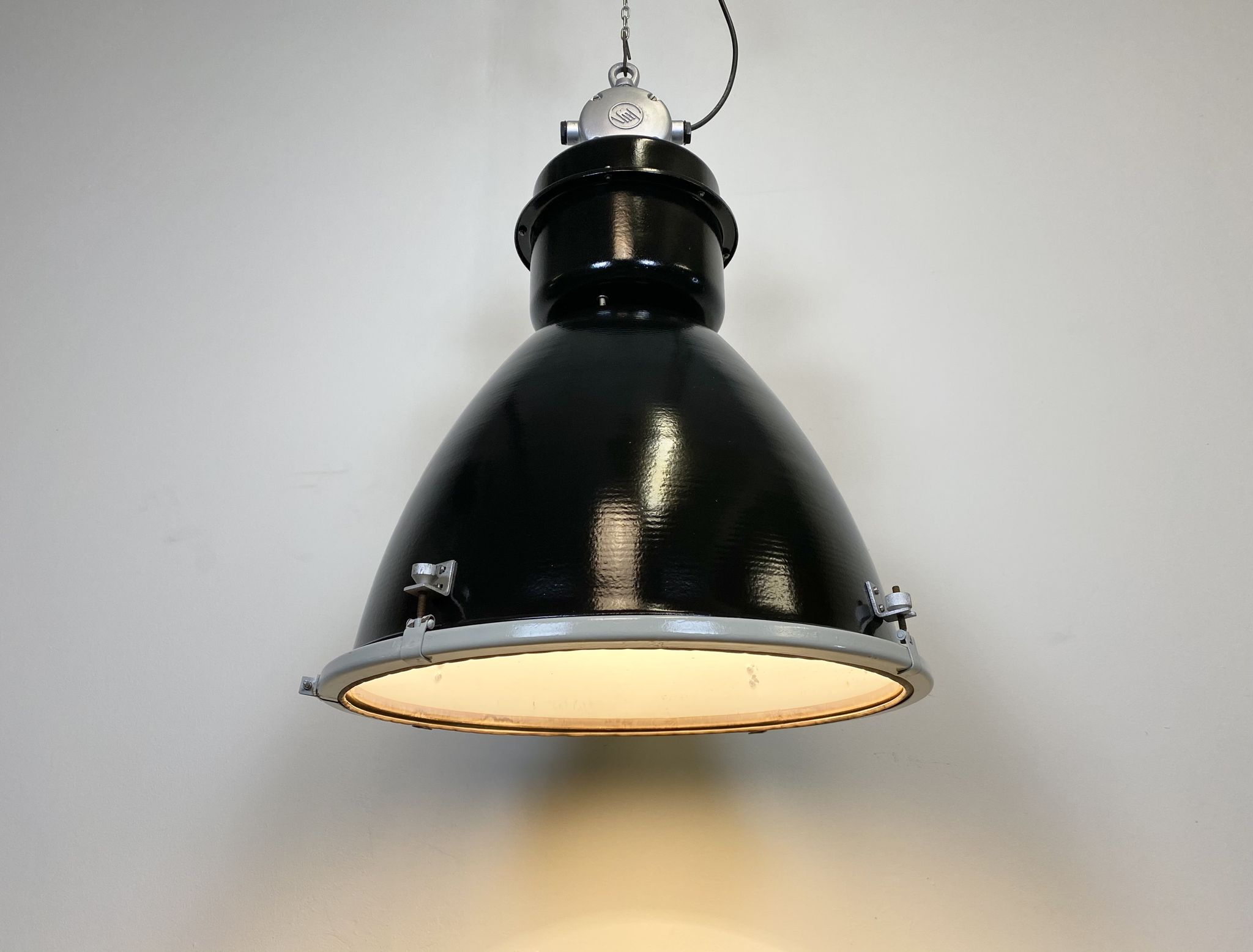 Black industrial factory lamp with clear glass cover from elektrosvit