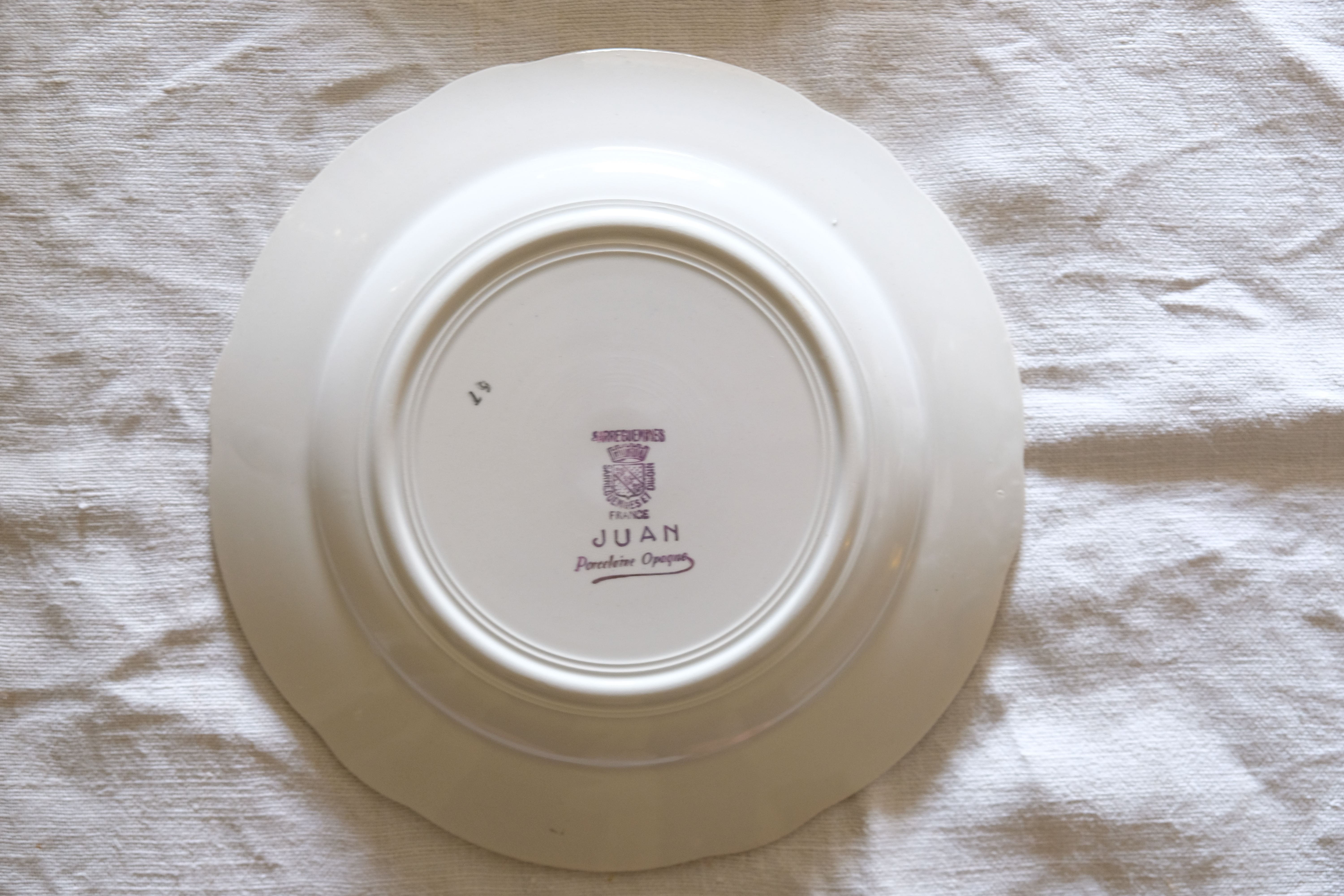 Set of 12 porcelain soup plates collection ''Juan'' Sarreguemine Digoin 1950