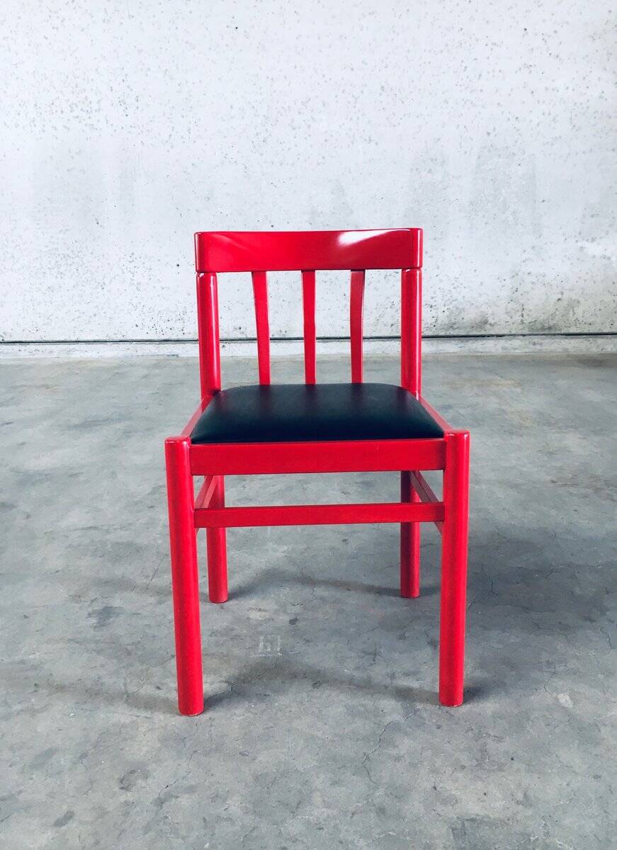 Mid-Century Modern Design Red Dining Chair Set, Belgium, 1960s, Set of 6