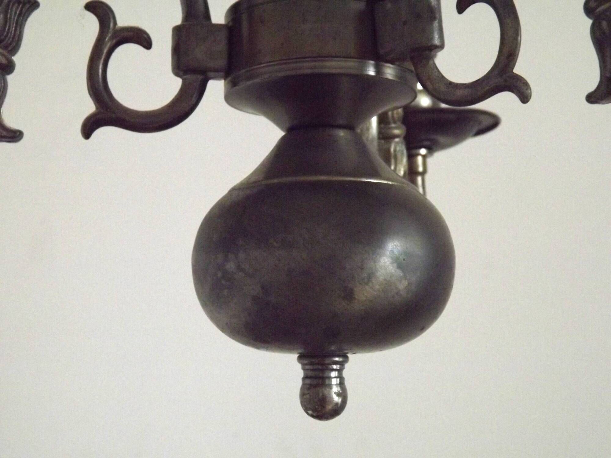 Italian Vintage Silver Brushed Metal 3 Light Flemish Style Chandelier