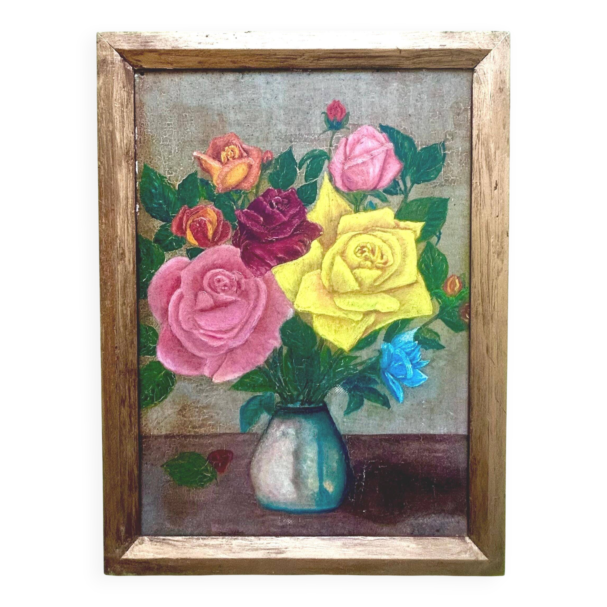 1960s French Colourist Oil Painting on Wood – Bold Yellow Bouquet