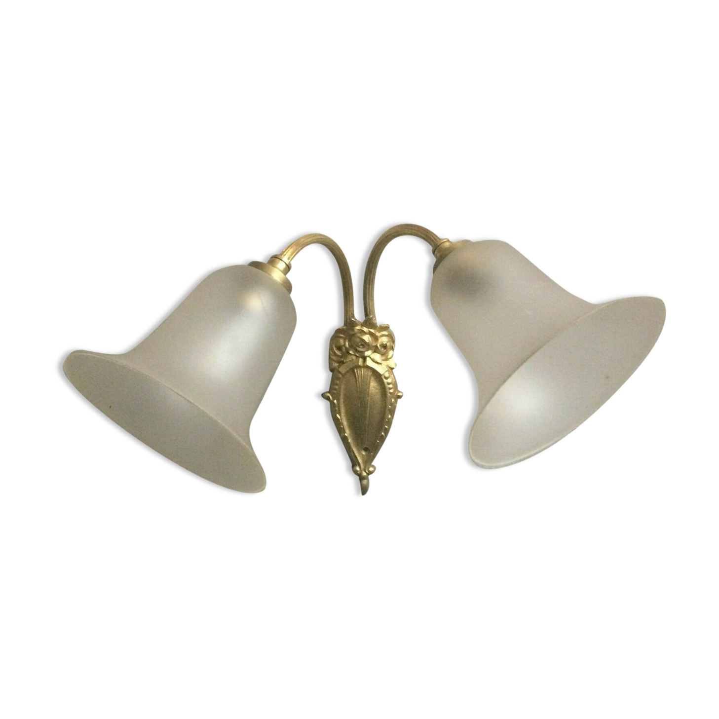 Double wall lamp in bronze and tulips in frosted glass