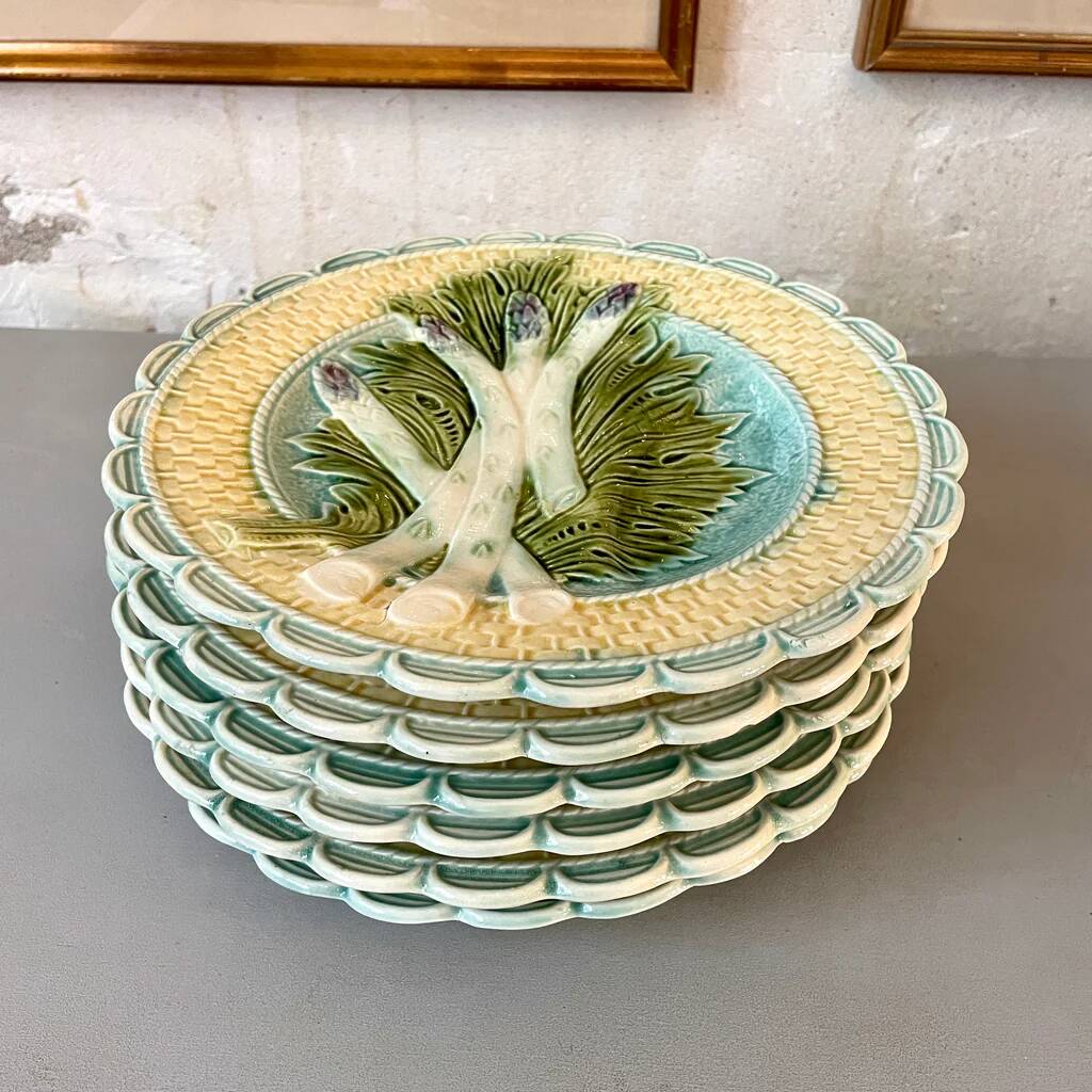 Set of 6 Salins earthenware asparagus plates