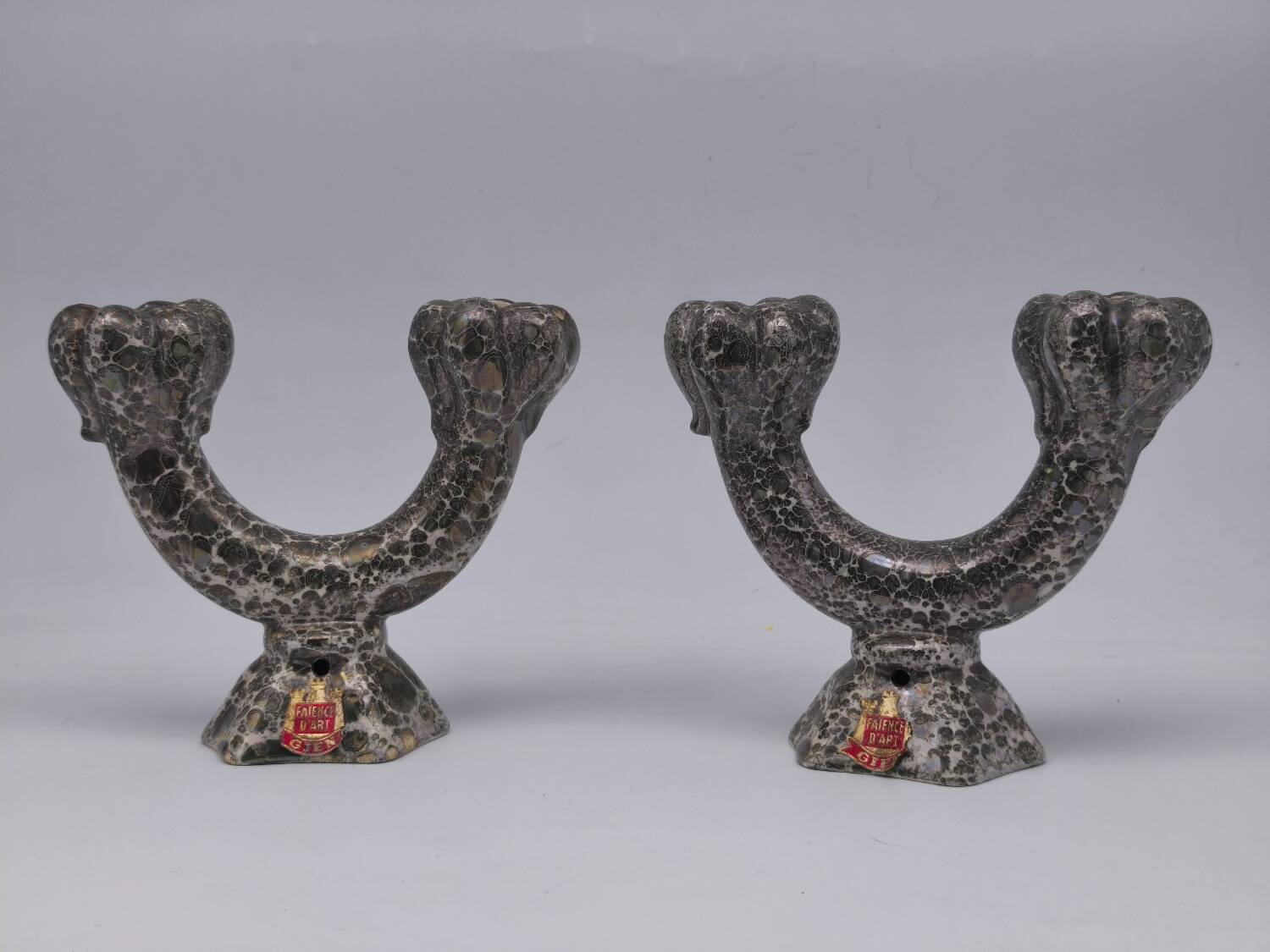 Art pottery candlesticks from Gien