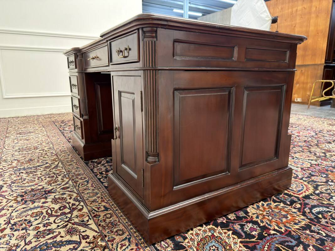 Classic English Partner Desk Green Leather