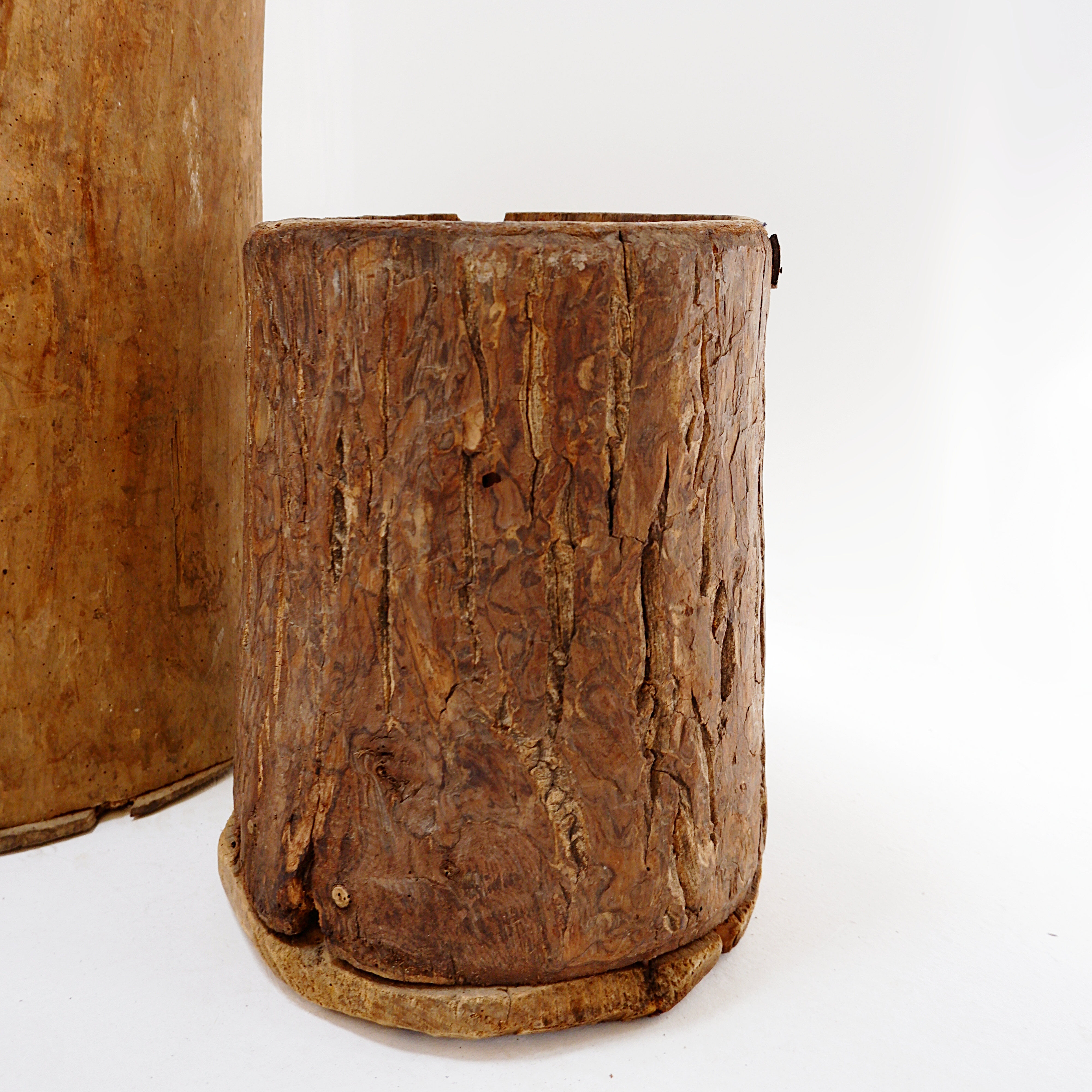 Set of 2 primitive wooden pots - late 19th century