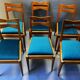 Suite de 6 chaises années 40-50 chêne et velour bleu