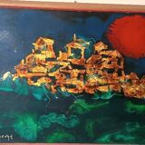 Abstract painting - gold leaf and enamel - Enzo Kocevar 1970s