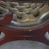 Green cow leather chesterfield armchair combined with wood
