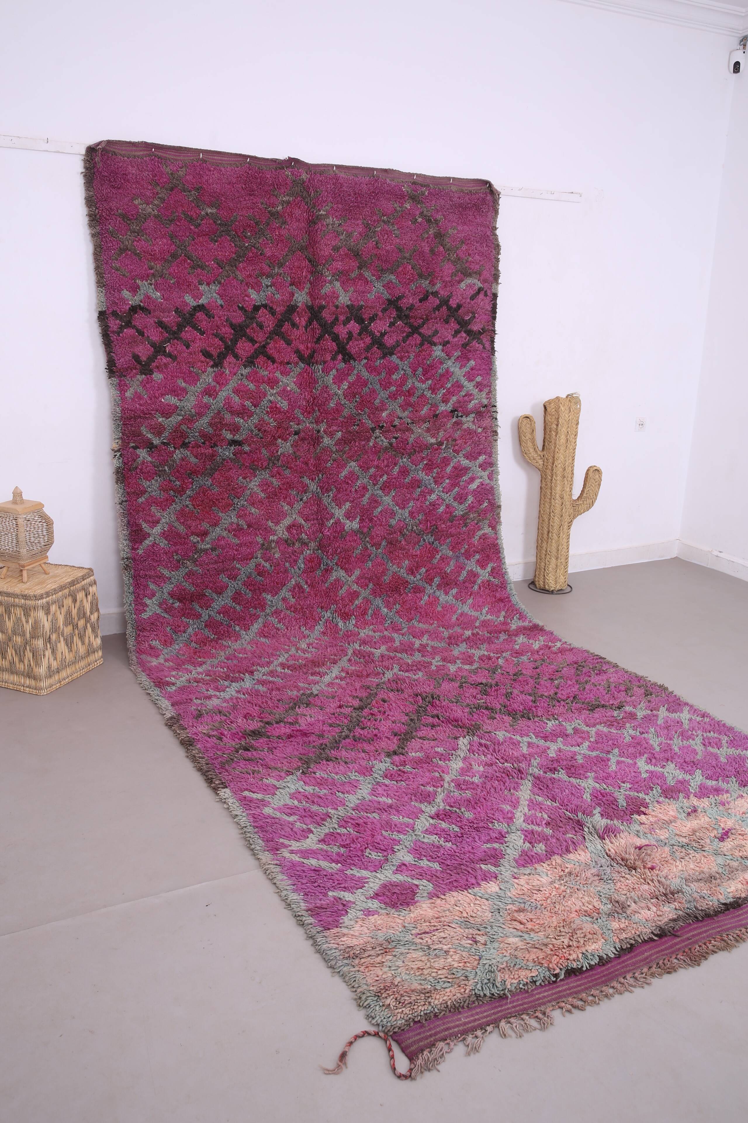 Purple Vintage Moroccan Rug 185 x 437 cm - Large Berber Wool Rug Handmade