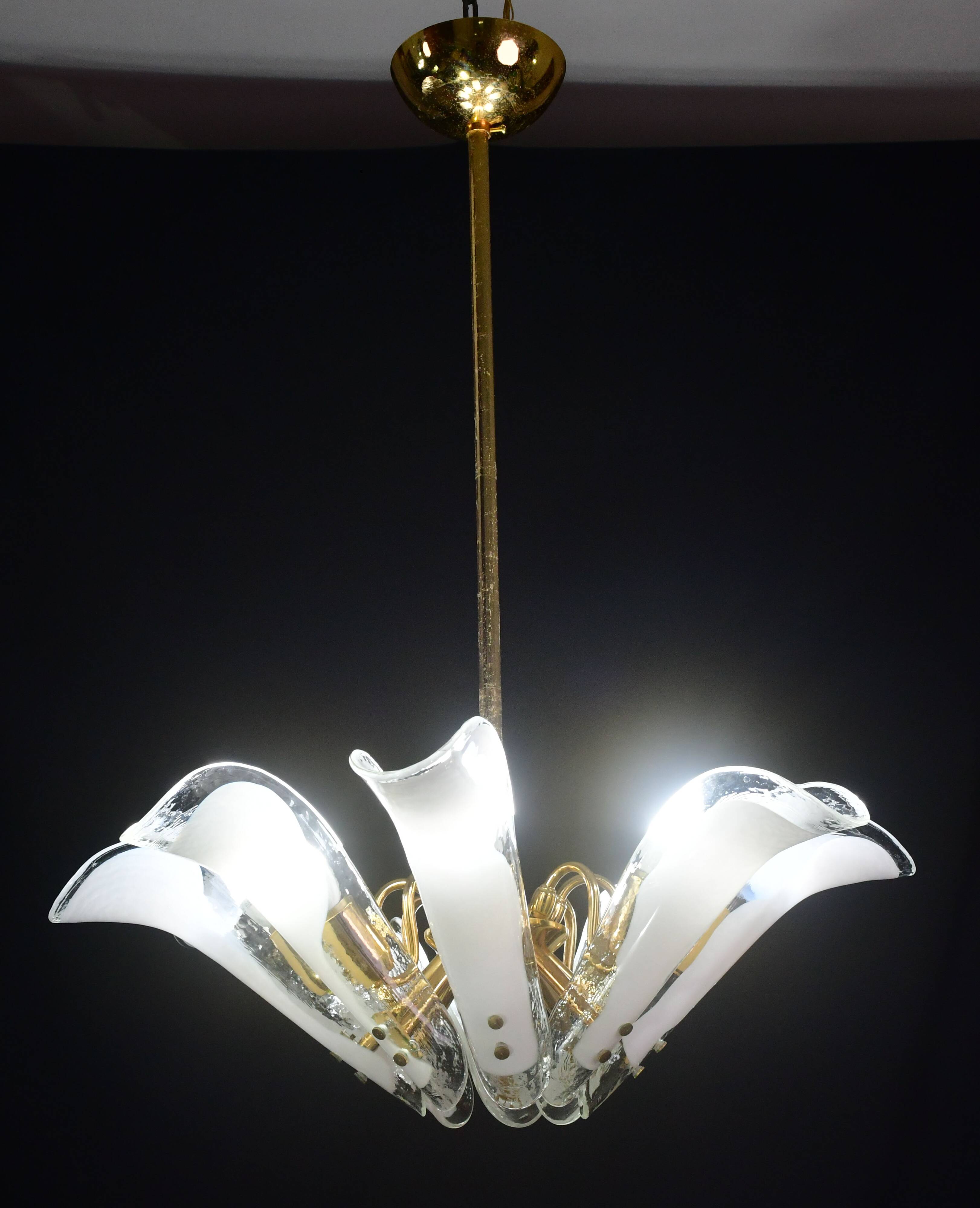 Murano white glass petal chandelier