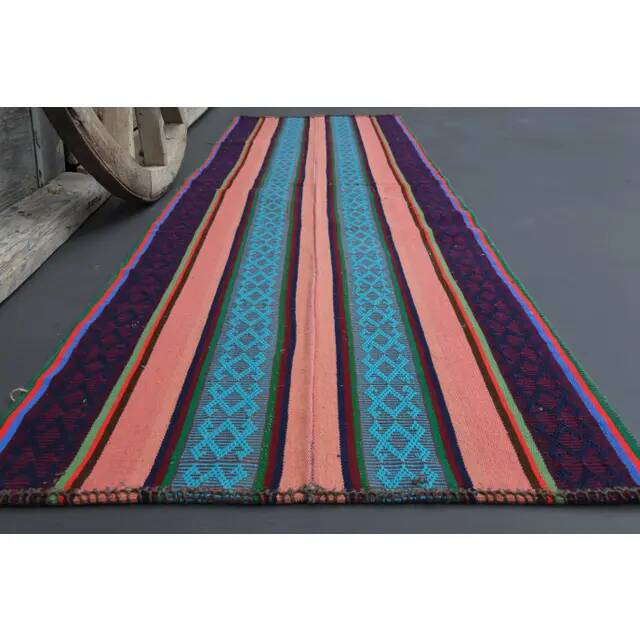 Vintage Turkish Oushak Handmade Wool Cotton Pink Runner Rug 71x246
