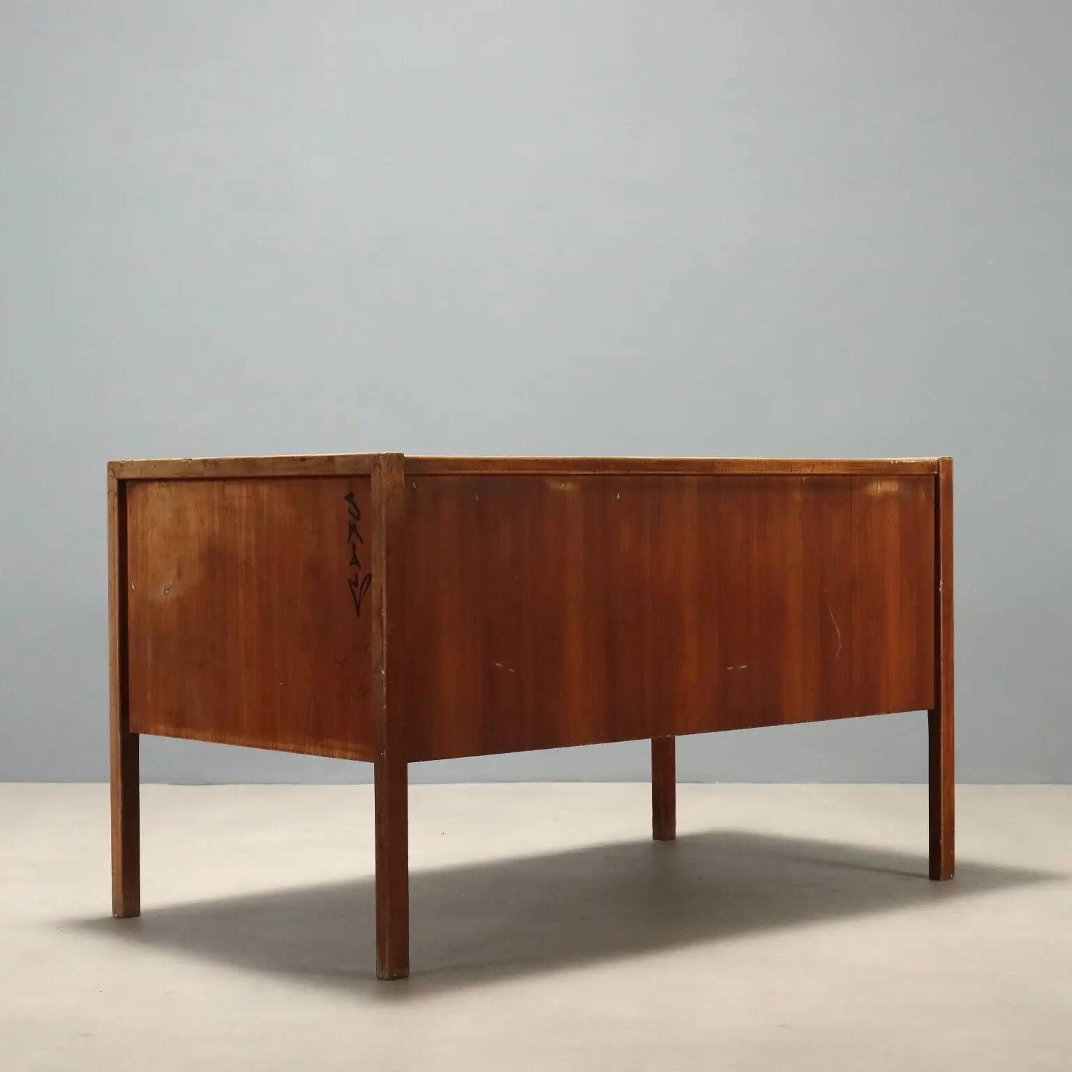 Vintage writing desk in laminated wood, 2 drawers, 1960s design