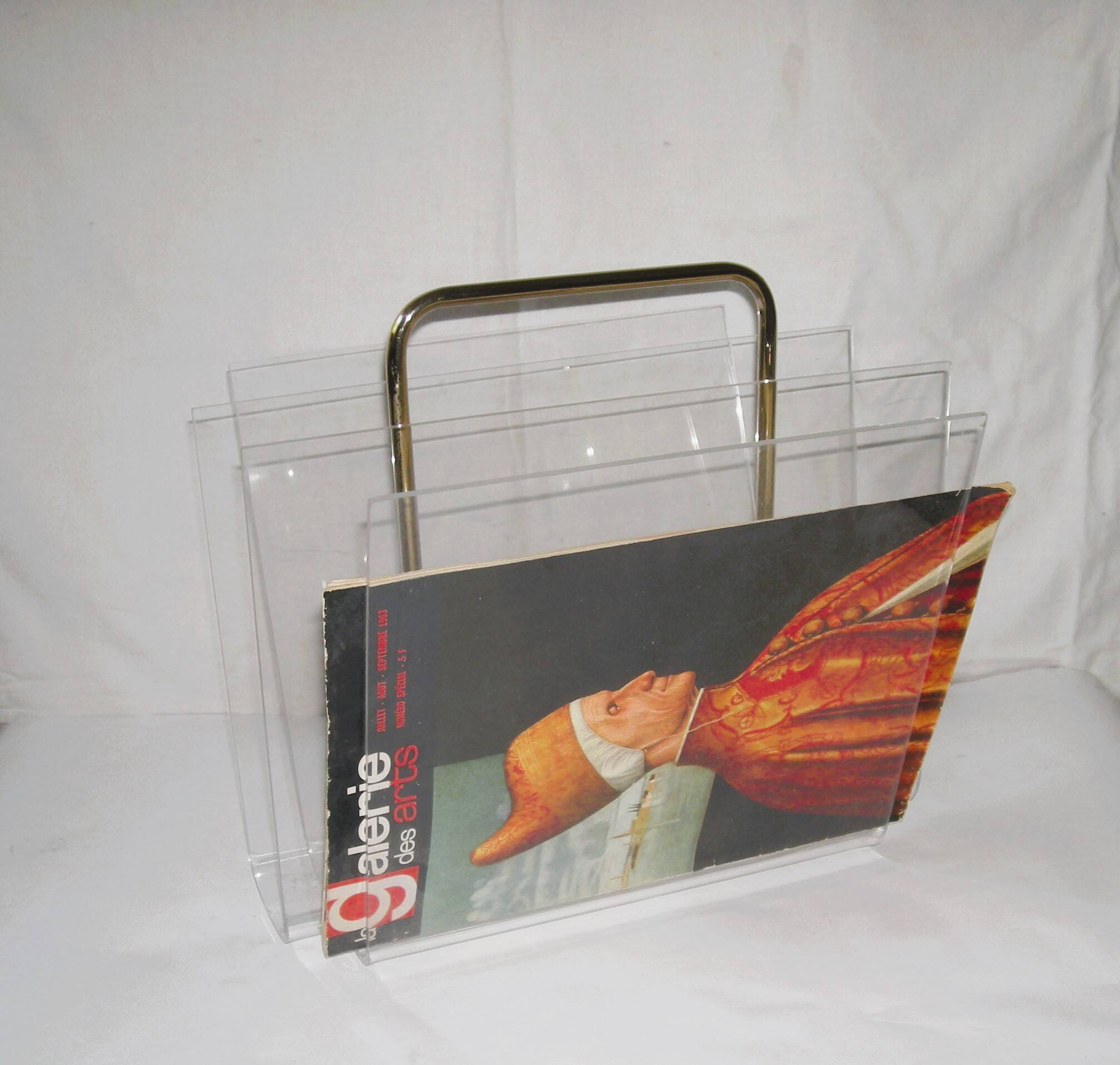 1970s plexiglass magazine rack