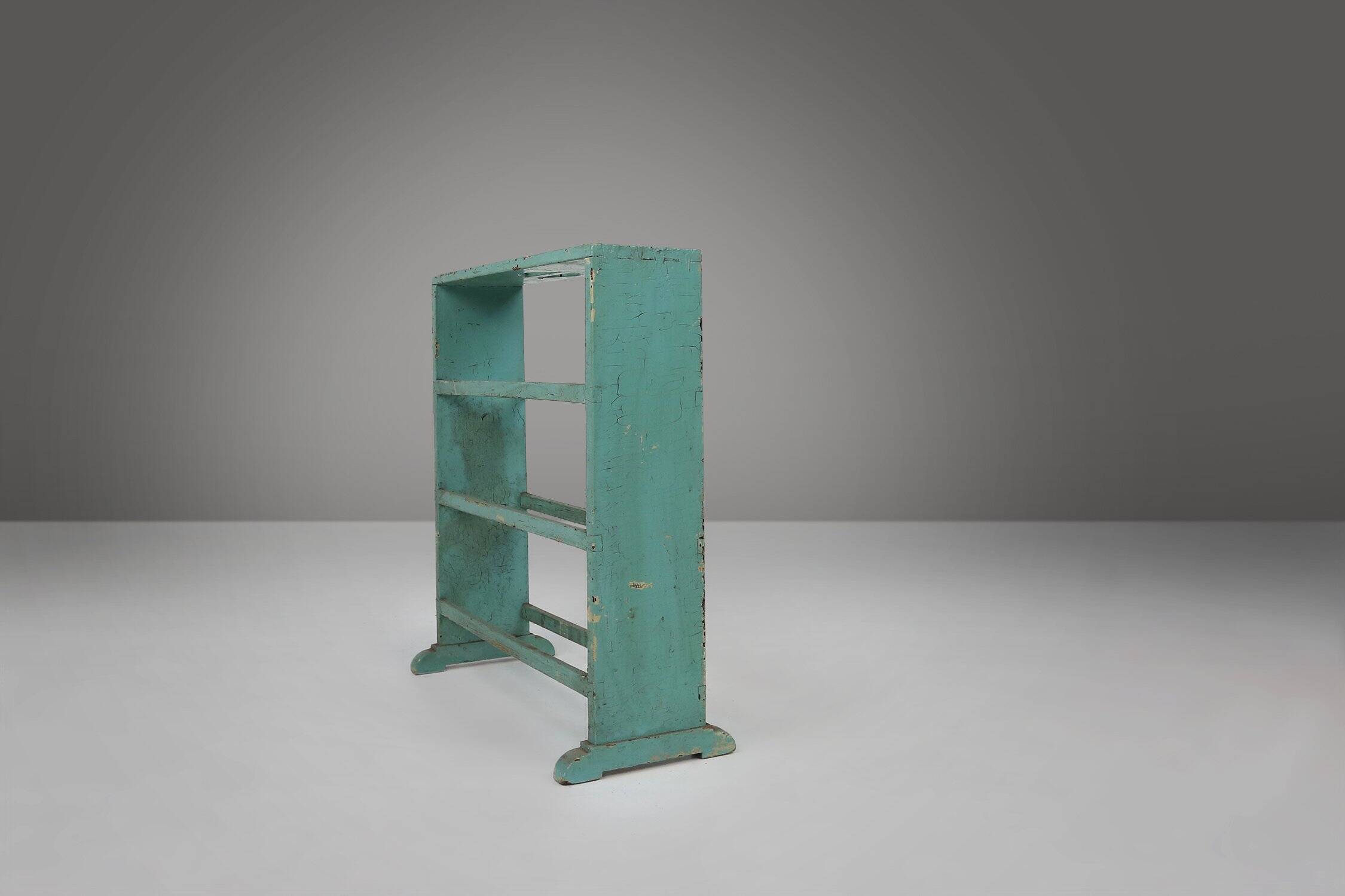 Small Industrial Mint-Colored Rack or Bookcase with 4 Shelves, Belgium 1920
