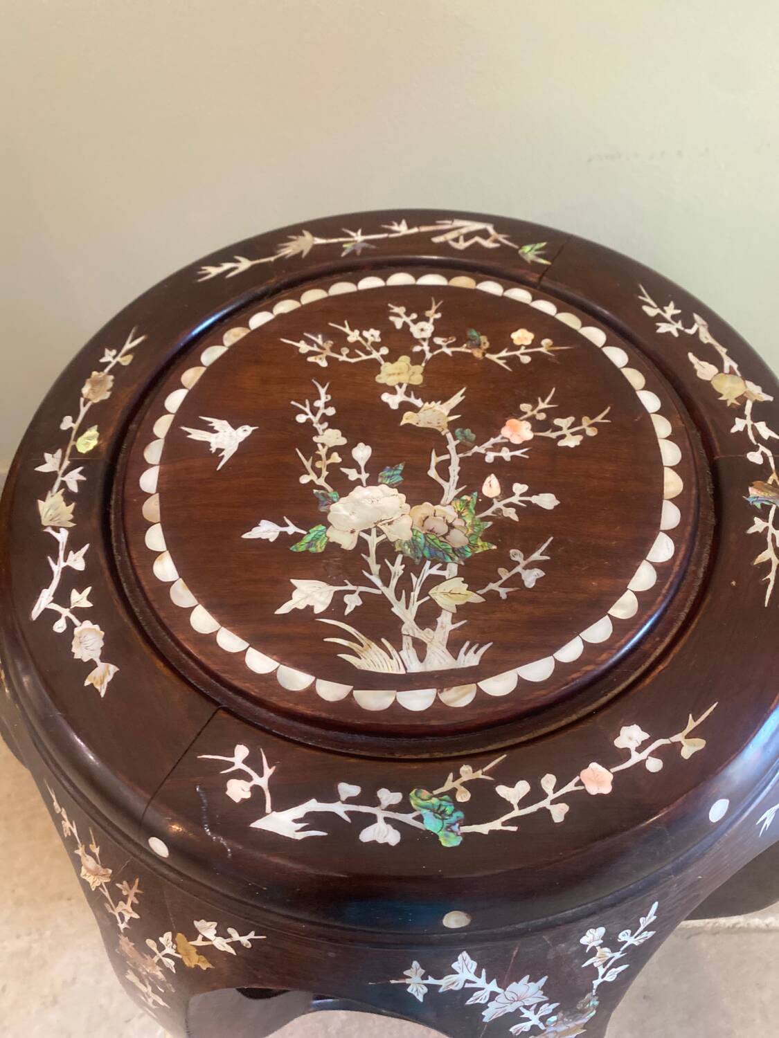 Mother-of-pearl inlay stool