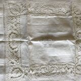 Pair of sets of chateau drape and taie 1 person 19th in embroidered linen thread Richelieu