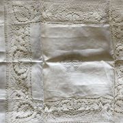 Pair of sets of chateau drape and taie 1 person 19th in embroidered linen thread Richelieu