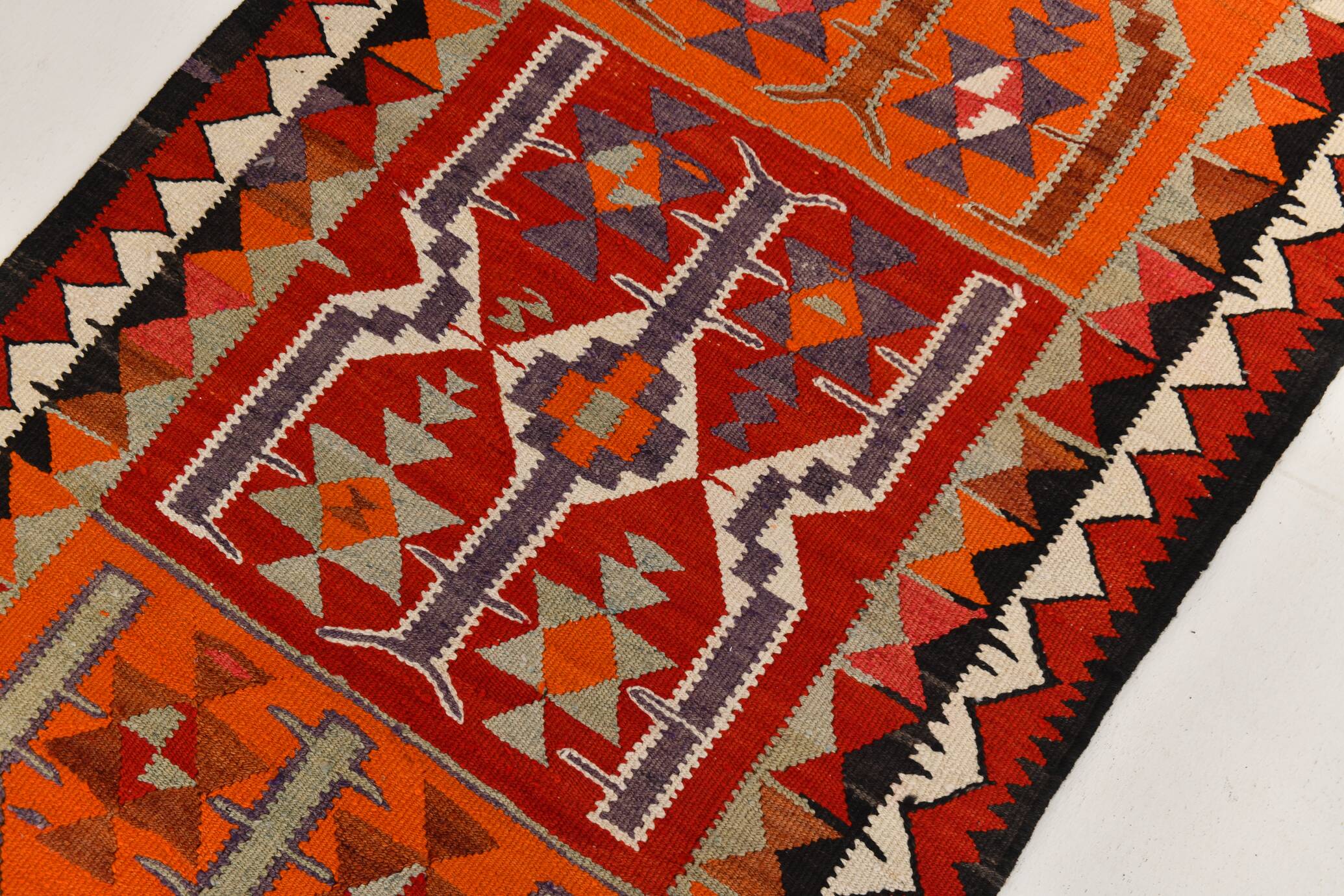 Tapis Kilim 3x10 Orange citrouille 93x308 cm