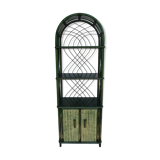 Library bamboo shelf and green woolly rattan