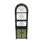Library bamboo shelf and green woolly rattan