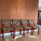 4 red lacquered zebra chairs