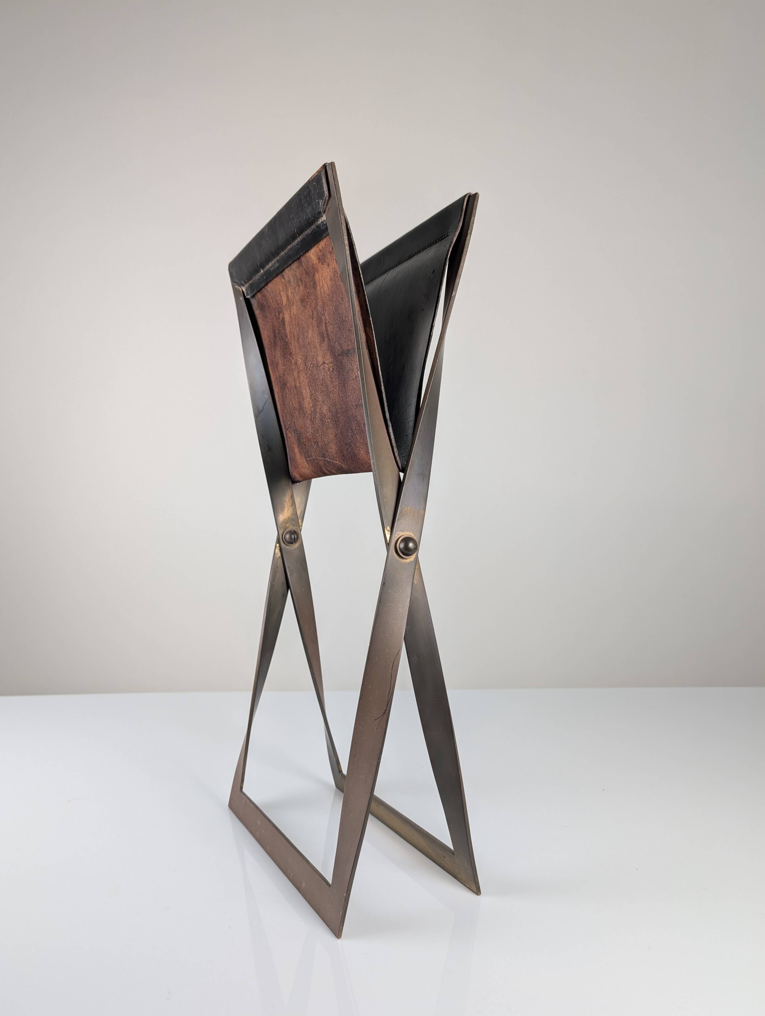 Folding Steel and Leather Stool, Denmark 1960s