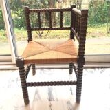 Art Deco corner chair in bobbin oak and straw, 1930s