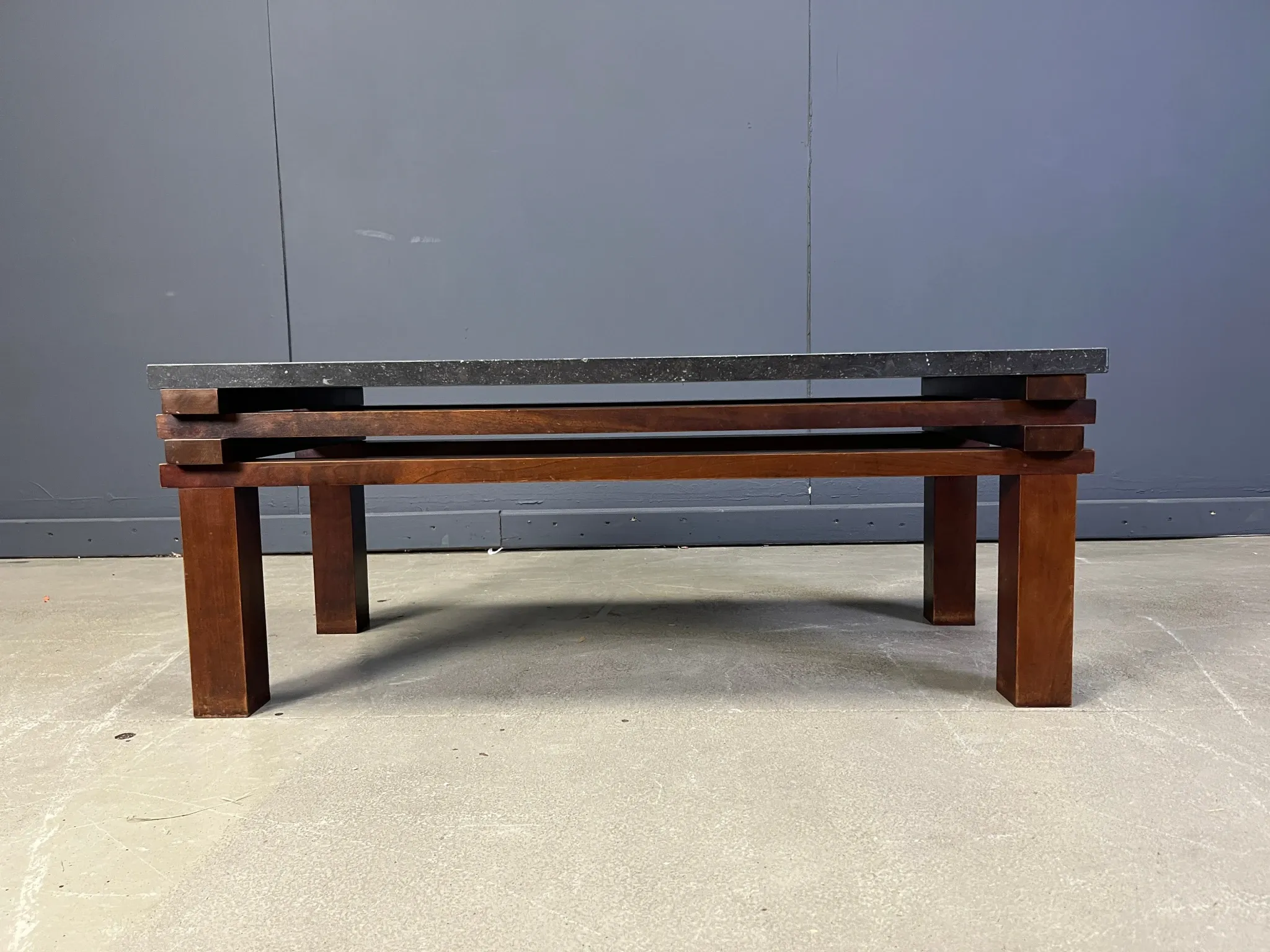 Vintage wooden and stone top coffee table, 1970s