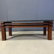 Vintage wooden and stone top coffee table, 1970s