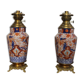Pair of porcelain lamps from imari - nineteenth century