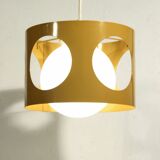 Delmas pendant lamp France 60s openwork yellow sheet & opaline